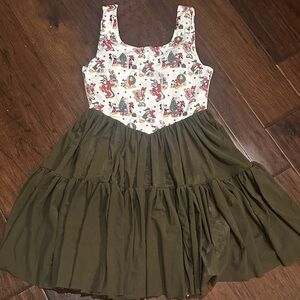 Festive Print Midi Dress with Olive Skirt